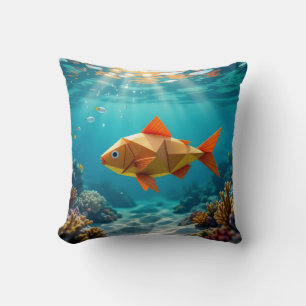 Origami fish and seahorse ocean cushion
