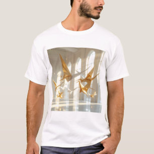 Origami Flight – Suspended Paper Birds in Sunlit  T-Shirt