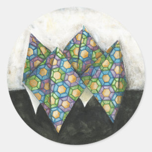 Origami Fortune Teller on Geometric Paper Classic Round Sticker