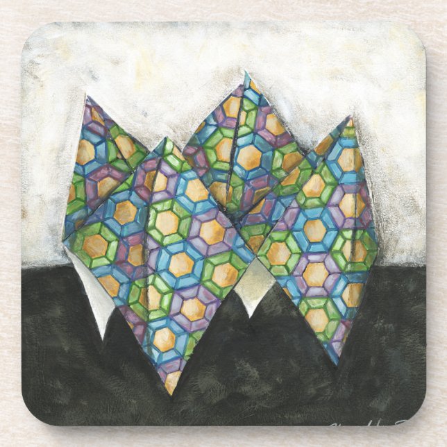 Origami Fortune Teller on Geometric Paper Coaster (Front)