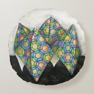 Origami Fortune Teller on Geometric Paper Round Cushion