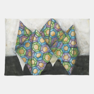 Origami Fortune Teller on Geometric Paper Tea Towel
