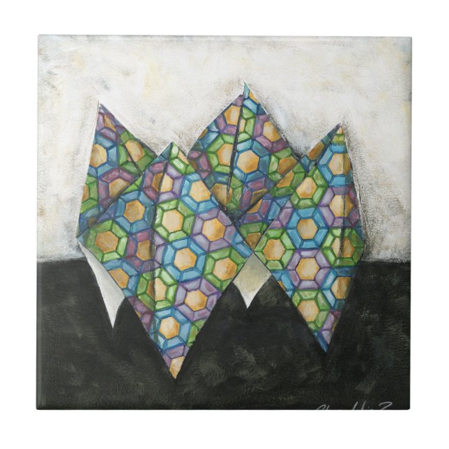 Origami Fortune Teller on Geometric Paper Tile (Front)