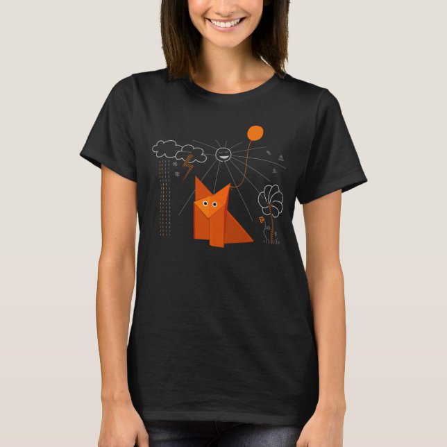 Origami Fox Is Happy Dark Female T-Shirt (Front)