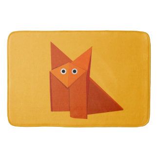 Origami Fox Papercraft Animal Yellow Bath Mat