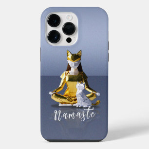 Origami Gold Foil Yoga Meditating Catwoman and Cat iPhone 14 Pro Max Case
