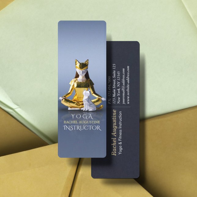 Origami Gold Foil Yoga Meditating Catwoman and Cat Mini Business Card (Creator Uploaded)