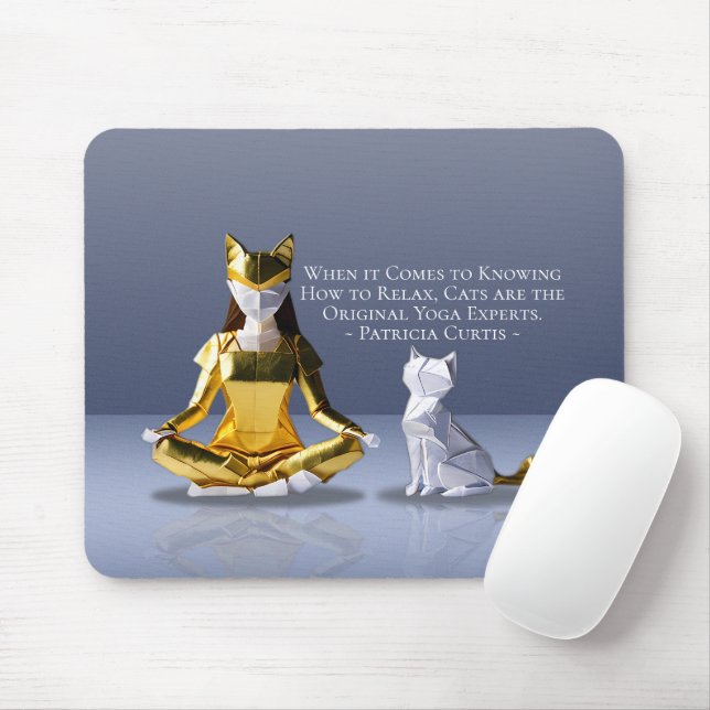 Origami Gold Foil Yoga Meditating Catwoman and Cat Mouse Mat (With Mouse)
