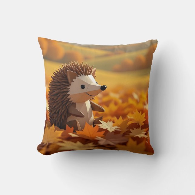 Origami Hedgehog Autumn Themed  Cushion (Front)
