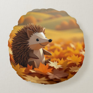 Origami Hedgehog Autumn Themed Round Cushion