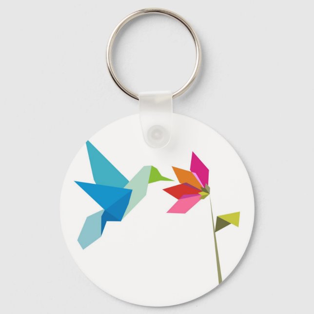 Origami hummingbird and flower key ring (Front)