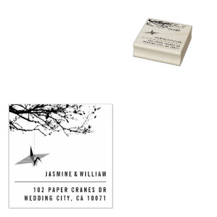 Origami Paper Crane And Branches Asian Wedding Rubber Stamp
