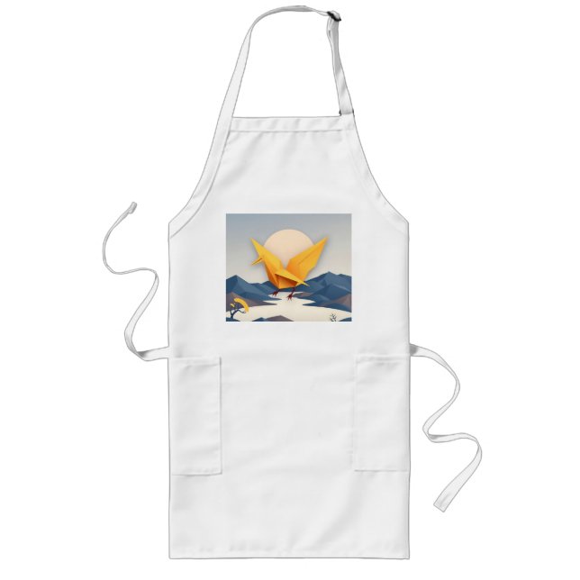 Origami Paper Crane Vector Art Long Apron (Front)