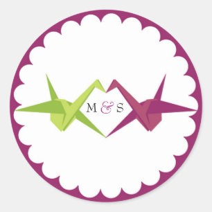 Origami Paper Crane Wedding Classic Round Sticker