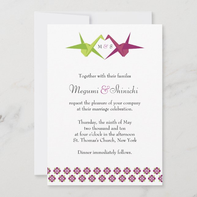 Origami Paper Crane Wedding Invitation (Front)