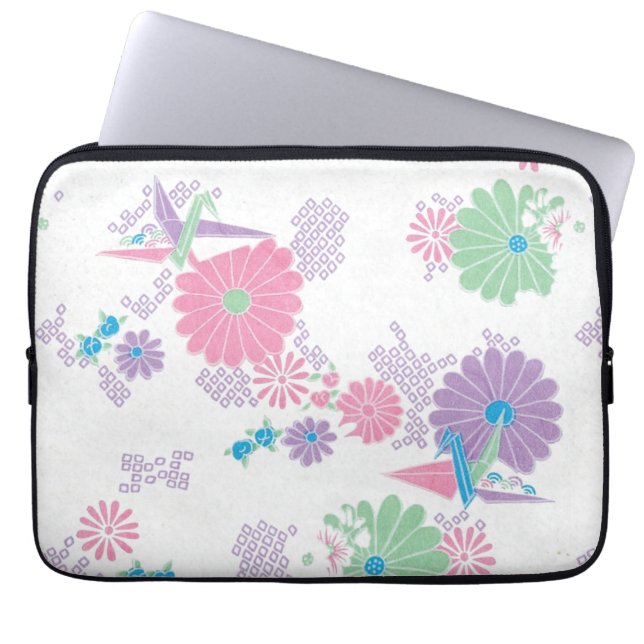 Origami Paper Cranes and Flowers Laptop Sleeve (Front)