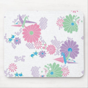 Origami Paper Cranes and Flowers Mouse Mat