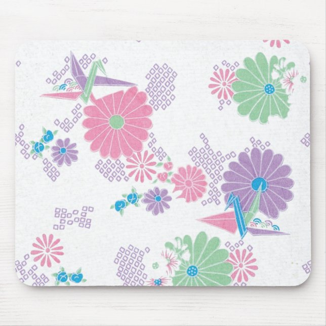 Origami Paper Cranes and Flowers Mouse Mat (Front)
