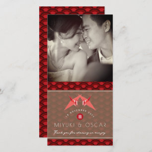Origami Paper Cranes Scallops Asian Wedding Photo Thank You Card