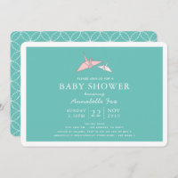 Origami Paper Cranes Teal Baby Shower Invitation