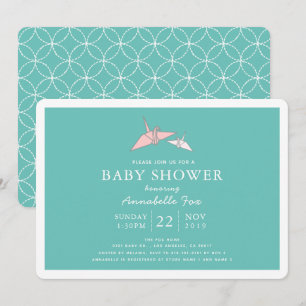 Origami Paper Cranes Teal Baby Shower Invitation