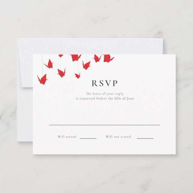 Origami Paper Cranes Wedding RSVP (Front)