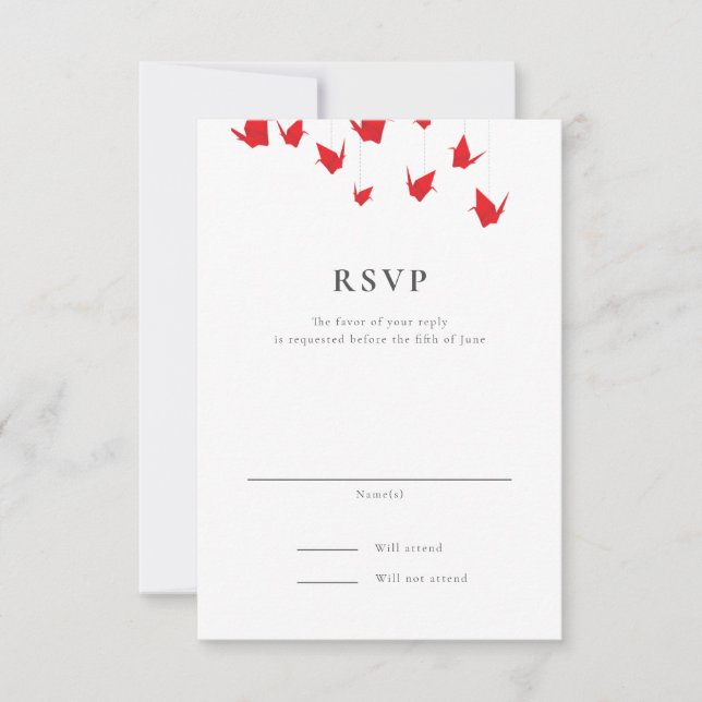 Origami Paper Cranes Wedding RSVP Card (Front)