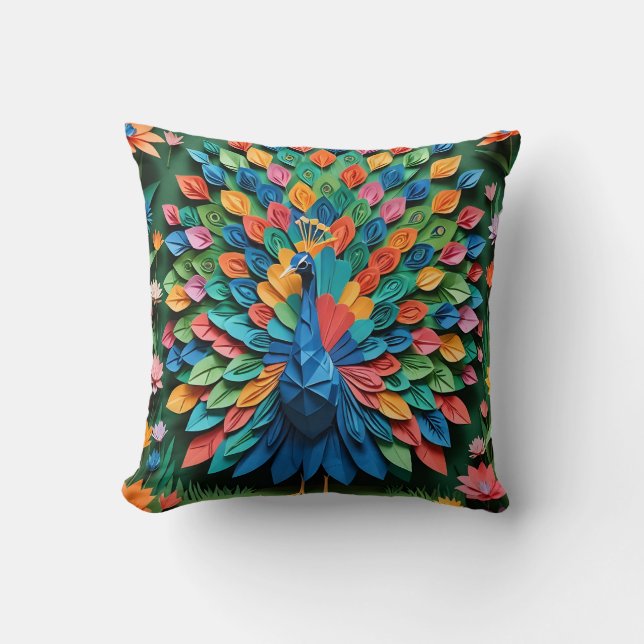 Origami Peacock  Cushion (Front)