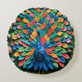 Origami Peacock Round Cushion