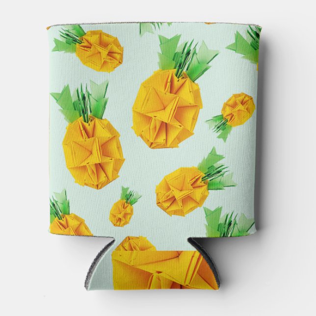 Origami Pineapple: Tropical Yellow Design Can Cooler (Front)