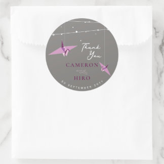 Origami Purple Paper Crane Lights Asian Wedding Classic Round Sticker