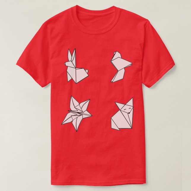 Origami rabbit bird flower and fox T-Shirt (Design Front)