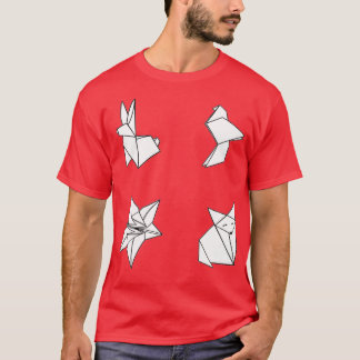 Origami rabbit bird flower and fox T-Shirt