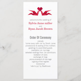origami red cranes Wedding programs Programme