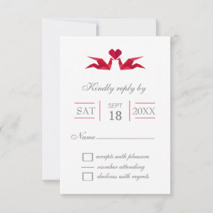 origami red cranes wedding RSVP cards