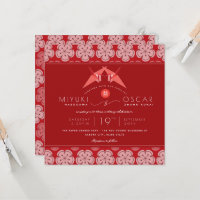 Origami Red Paper Cranes & Sakura Asian Wedding