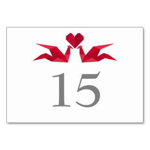 origami red paper cranes Wedding table numbers