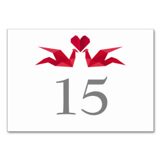 origami red paper cranes Wedding table numbers