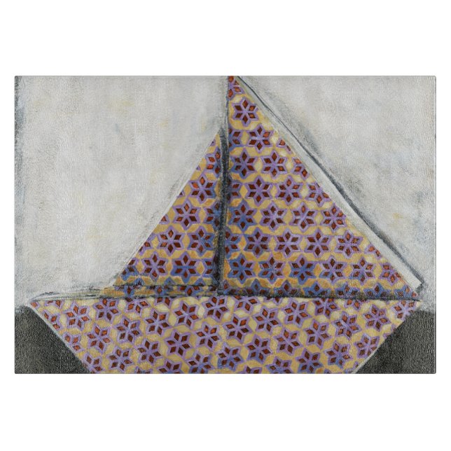 Origami Sailboat on Star Design Paper Cutting Board (Front)