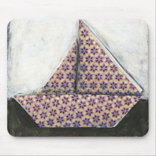 Origami Sailboat on Star Design Paper Mouse Mat