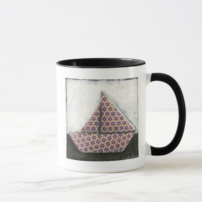 Origami Sailboat on Star Design Paper Mug (Right)