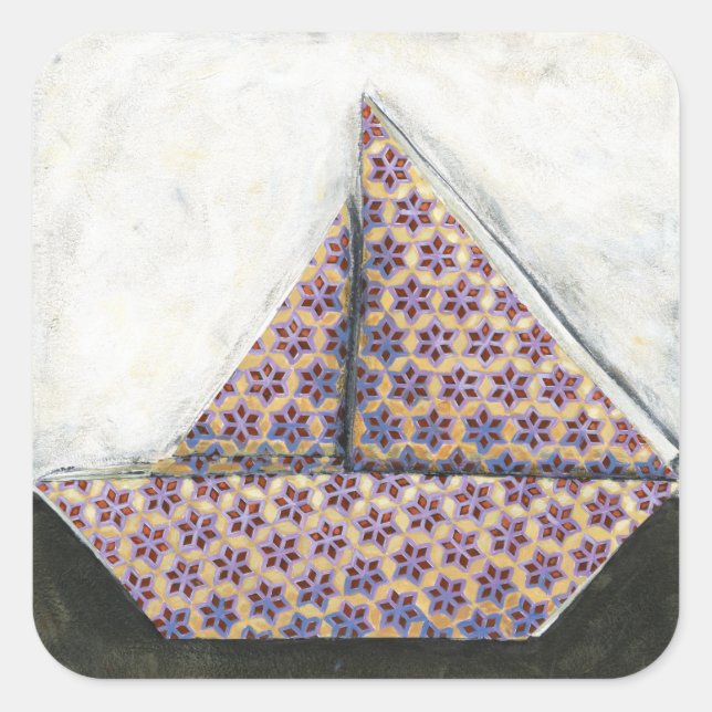 Origami Sailboat on Star Design Paper Square Sticker (Front)