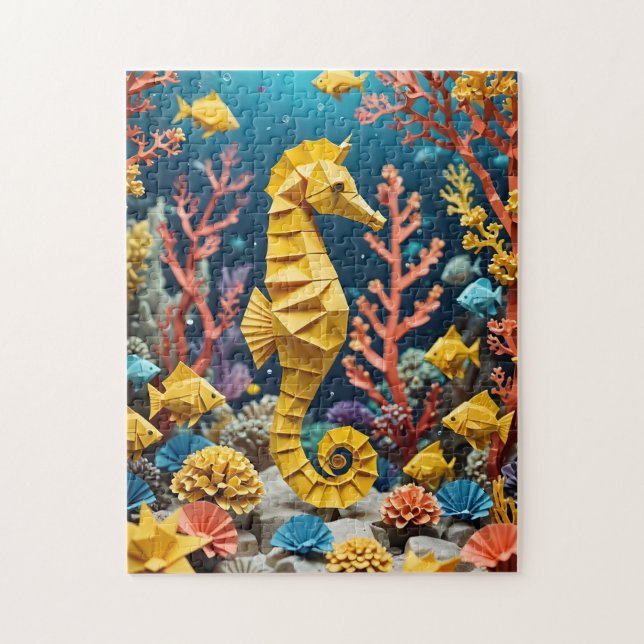 Origami Seahorse Under The Sea Ocean Themed Jigsaw Puzzle (Vertical)