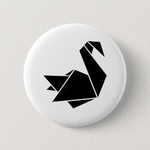 Origami swan 6 cm round badge
