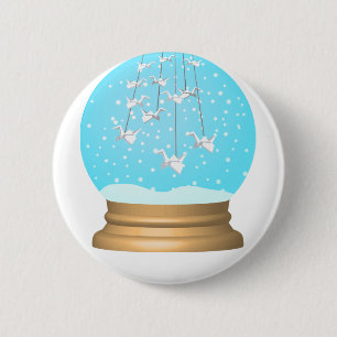 Origami swan snow globe button