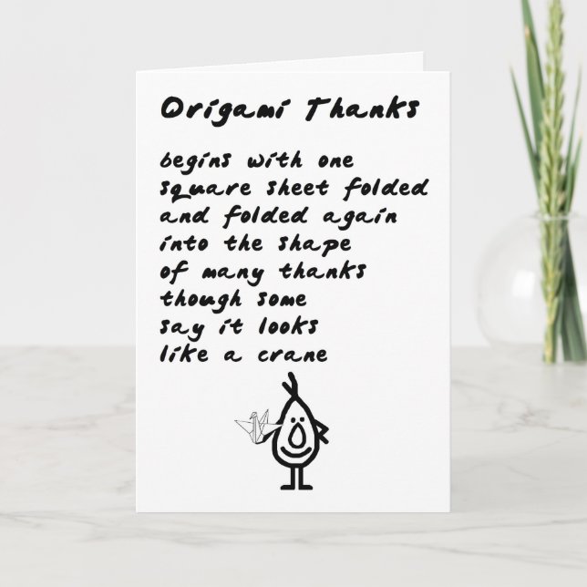 Origami Thanks - a funny thank you poem (Front)
