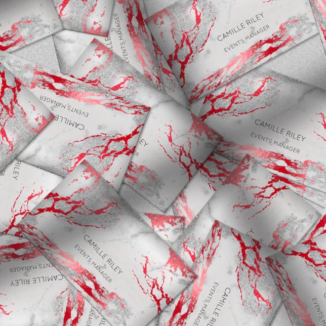 Origin Event Planning Red Gray Silver Marble Business Card (Creator Uploaded)