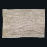 ORIGINAL 1215 Magna Carta British Library Tea Towel<br><div class="desc">The Magna Carta (originally known as the Charter of Liberties) of 1215, written in iron gall ink on parchment in mediaeval Latin, using standard abbreviations of the period, authenticated with the Great Seal of King John. The original wax seal was lost over the centuries. This document is held at the...</div>