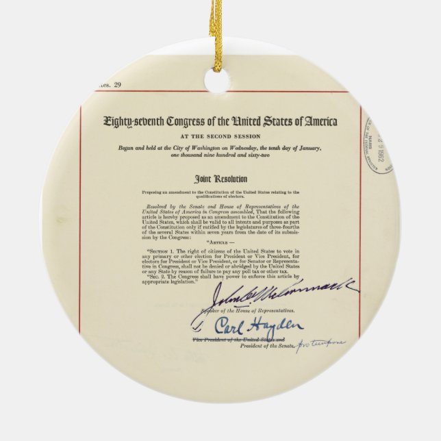 ORIGINAL 24th Amendment U.S. Constitution Ceramic Tree Decoration (Back)