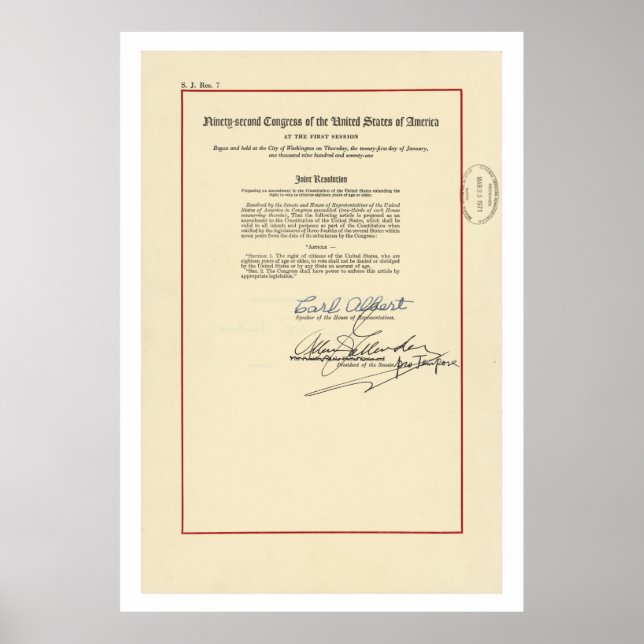 ORIGINAL 26th Amendment U.S. Constitution Poster (Front)